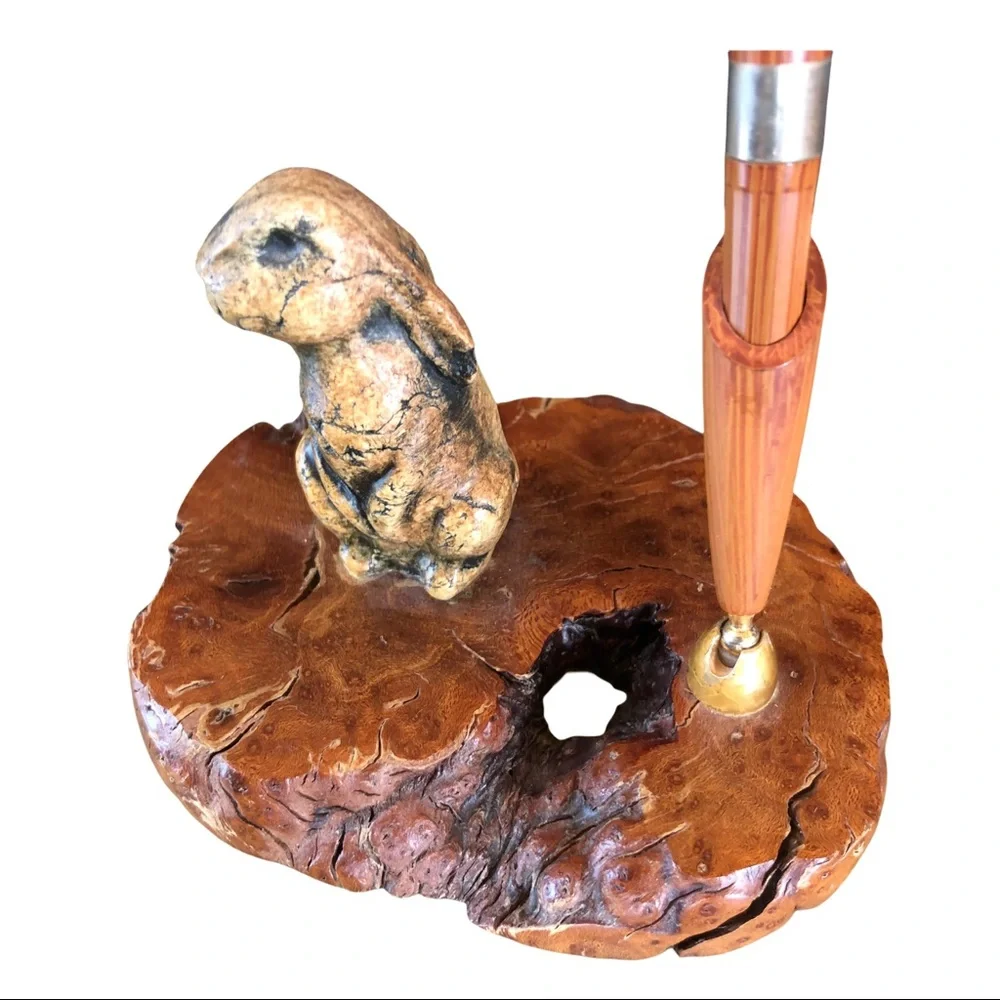 Vtg Wood Bunny Rabbit Office Desk Pen Holder Easter Boss Business professional